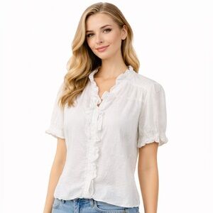 Bonpoint off-white 100% cotton ruffle blouse NWT